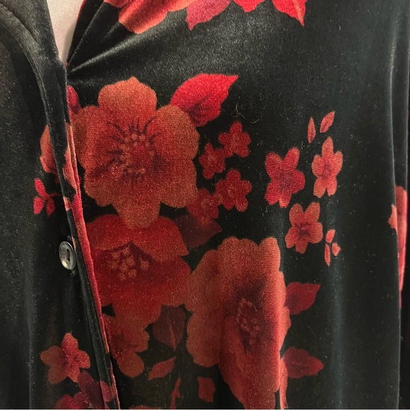 Sag Harbor Floral Velvet Button-Up Shirt Shiny Vintage Retro Party XL - Picture 3 of 16